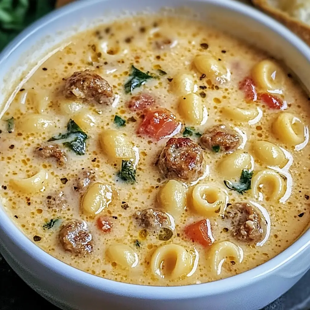 Creamy Parmesan Italian Sausage Ditalini Soup – A rich, comforting soup with small pasta, sausage, tomatoes, and fresh herbs in a creamy broth.