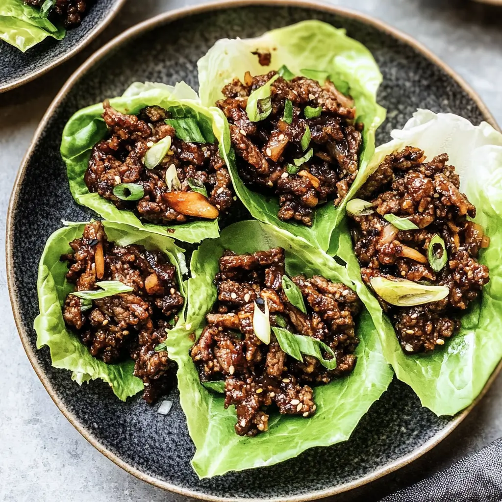 Beef Bulgogi Lettuce Cups Recipe – Korean-style marinated beef served in fresh, crisp lettuce leaves with a sprinkle of sesame seeds and green onions.