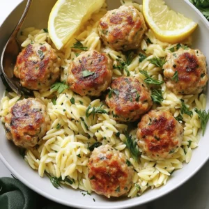 Greek Chicken Meatballs with Lemon Orzo – Juicy chicken meatballs served over lemony orzo pasta with fresh herbs and a light sauce.