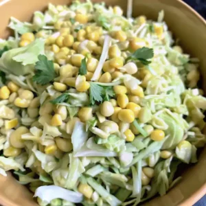 Jalapeño Corn Coleslaw – A colorful bowl of shredded cabbage, sweet corn, fresh cilantro, and a light jalapeño dressing for a spicy twist on classic coleslaw.