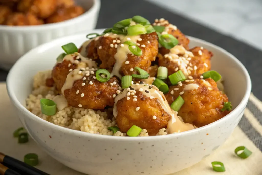 Light Bang Bang Chicken Bites in a healthy bowl