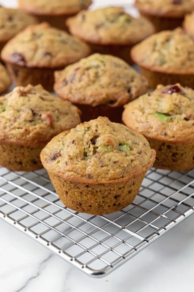 Freshly baked zucchini muffins on a white plate