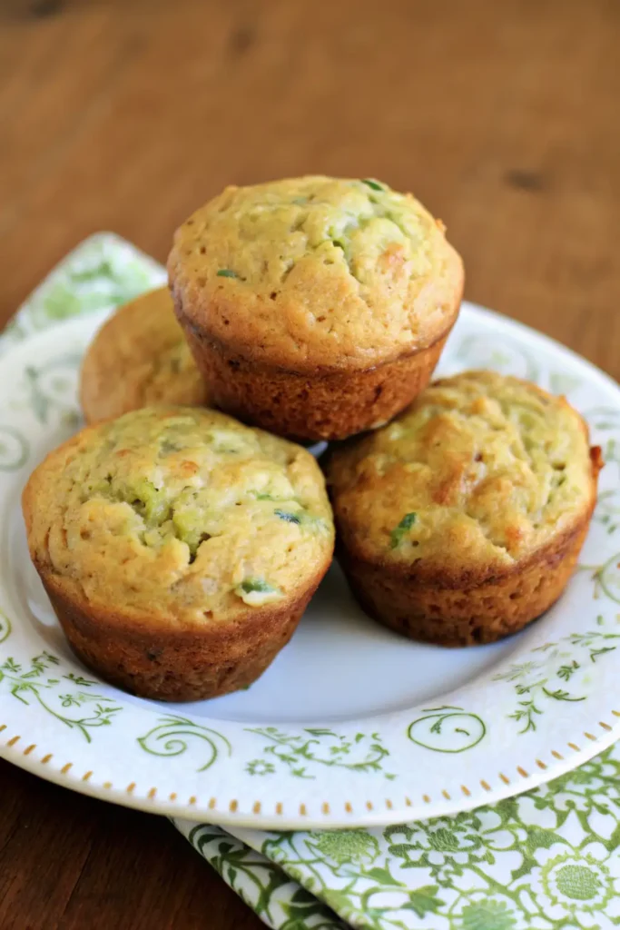 Banana zucchini muffins on white plates