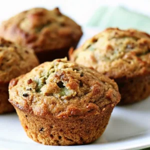 Freshly baked zucchini muffins on a white plate