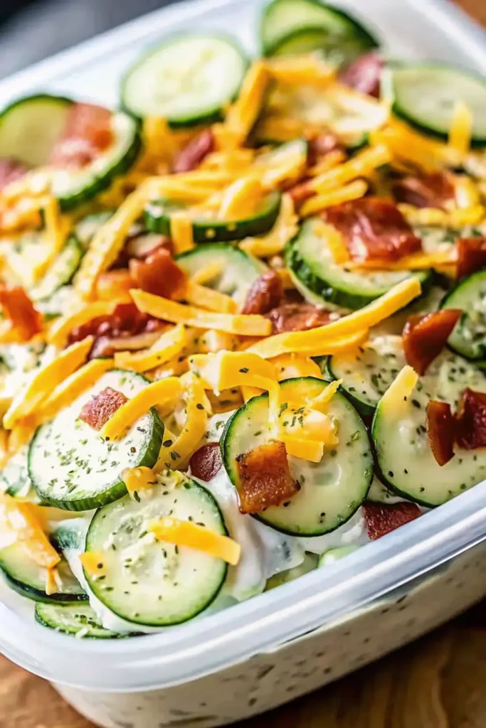 Creamy Cucumber Salad with Bacon and Cheese
