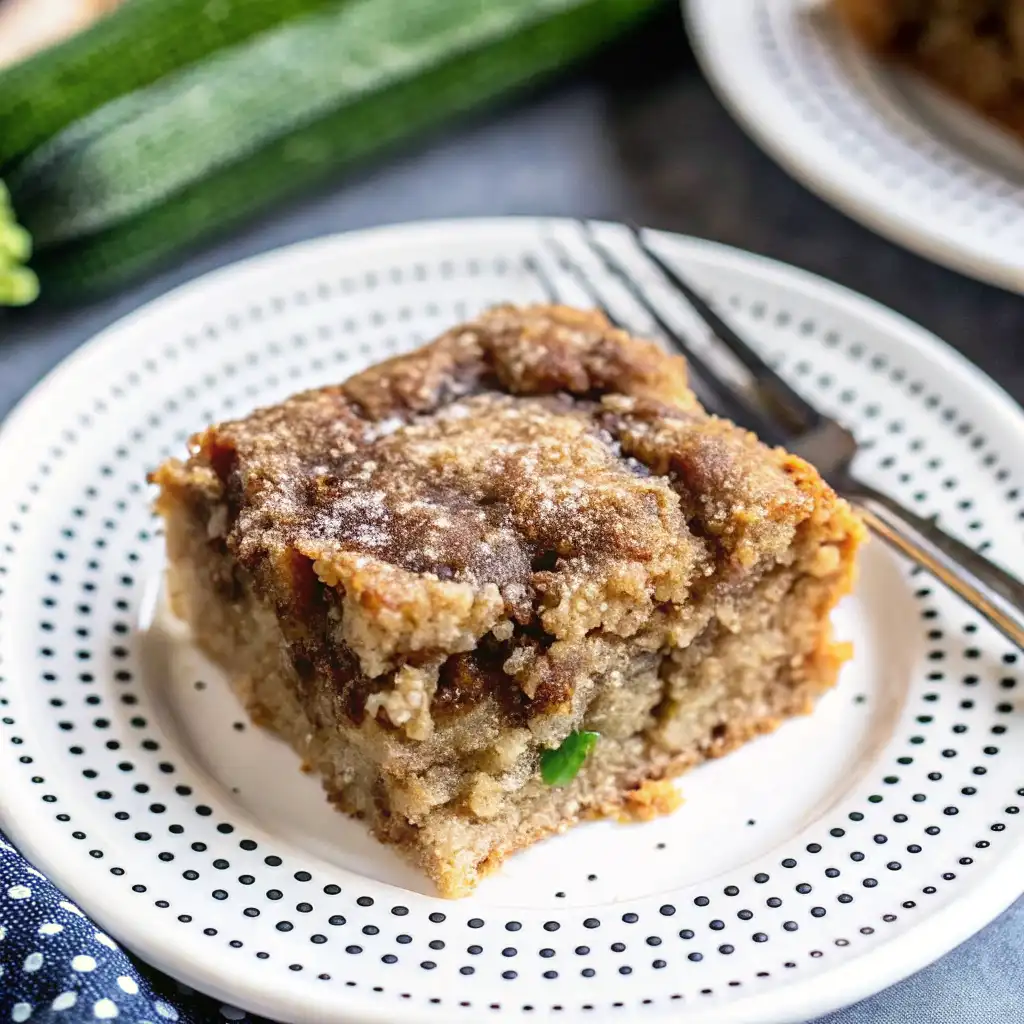 Cinnamon Zucchini Coffee Cake on white plate