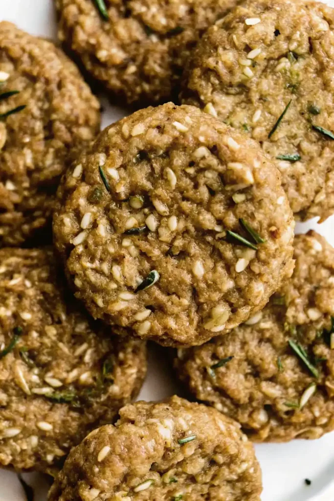 Stack of homemade zucchini oatmeal cookies with visible oats and green zucchini bits