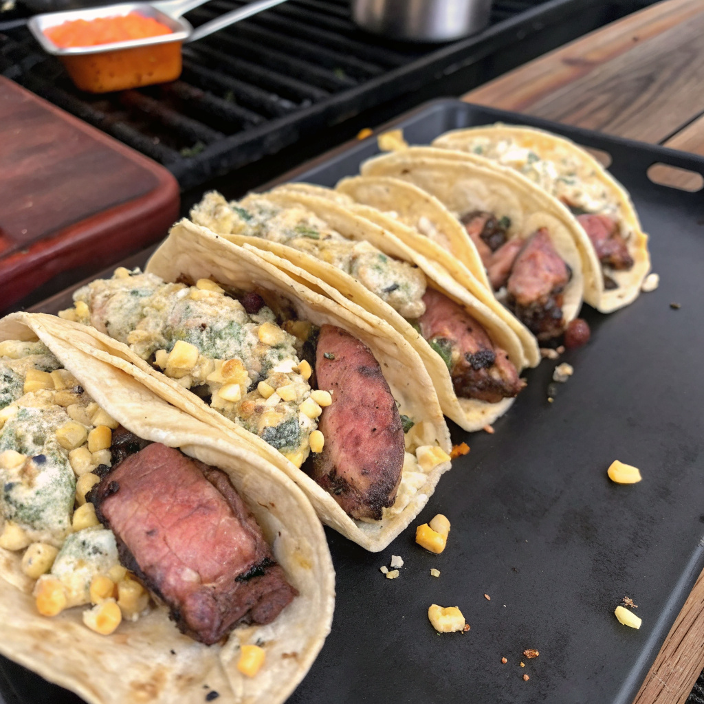 Grilled Steak Elote Tacos