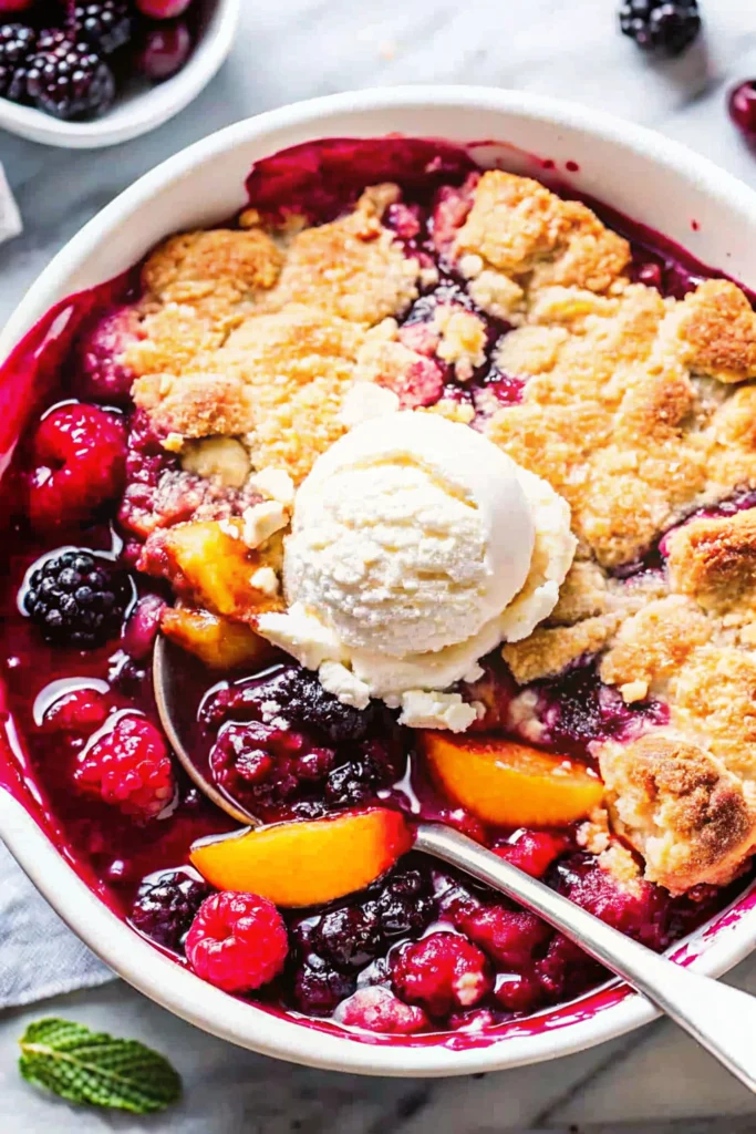 Peach raspberry cobbler
