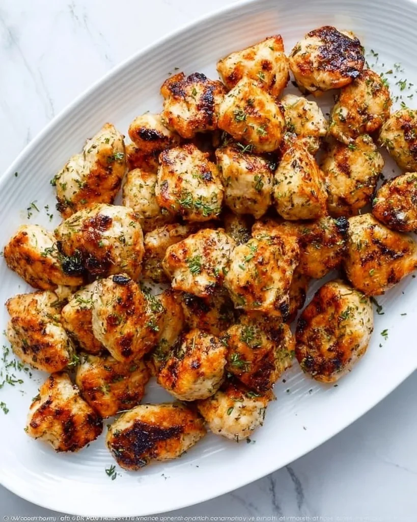 Delicious copycat Chick Fil A grilled nuggets served with dipping sauce.