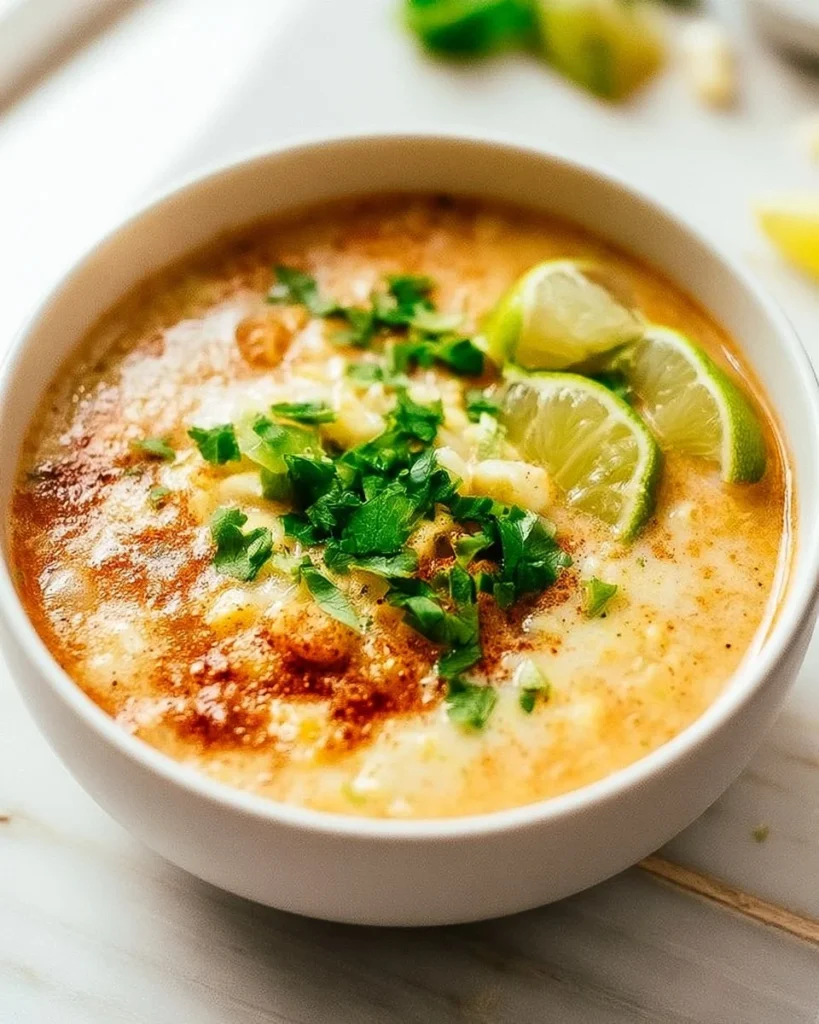 Creamy Mexican street corn soup in a slow cooker with fresh ingredients