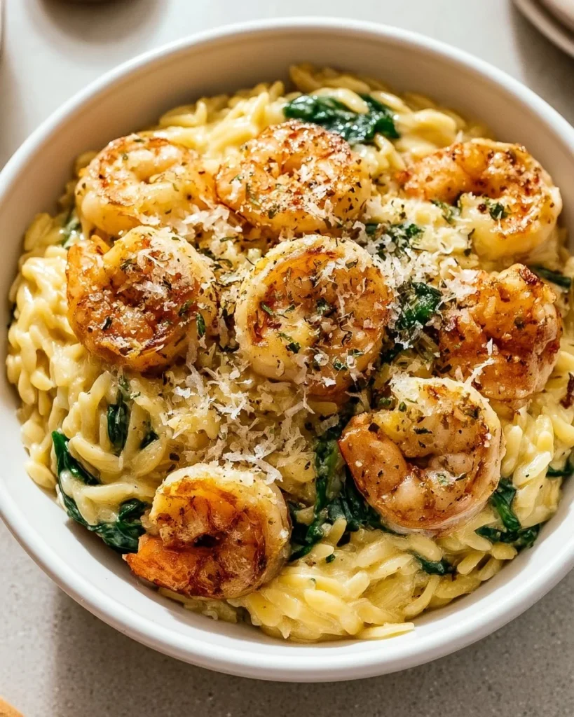 Creamy one-pan shrimp pasta dish ready to serve in 30 minutes.