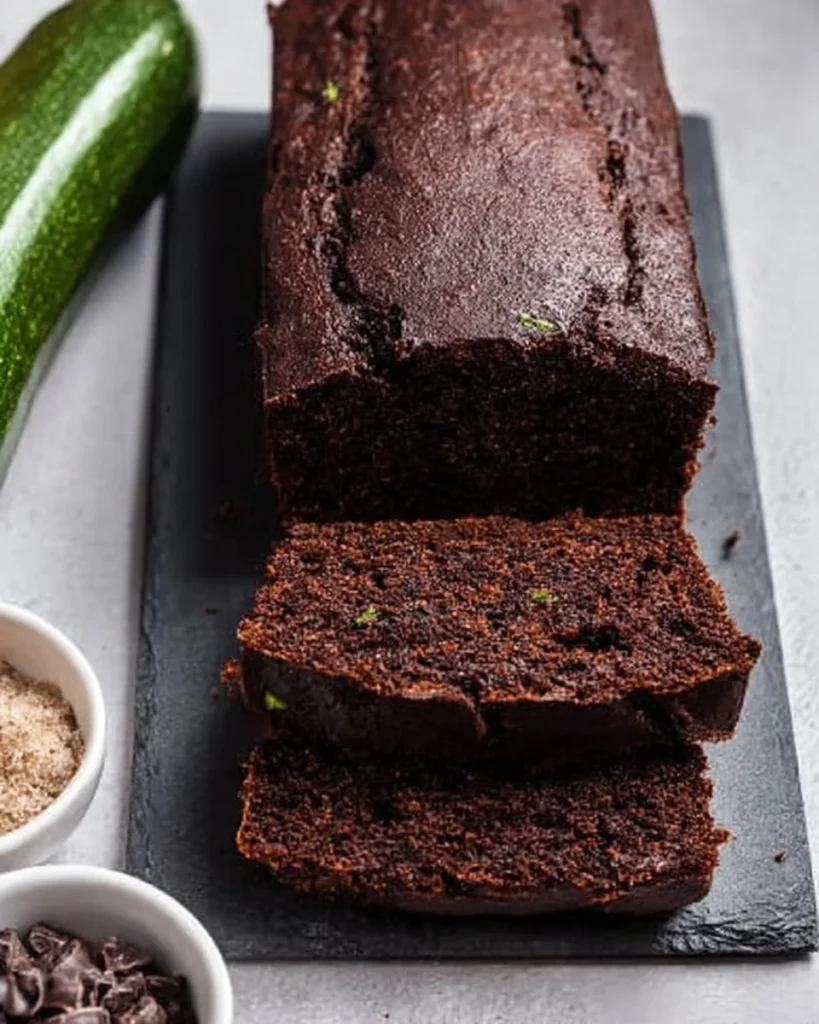 Sliced Keto Chocolate Zucchini Bread on a wooden cutting board