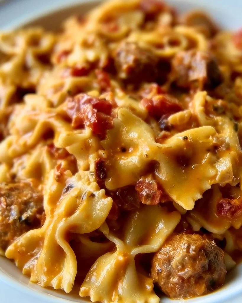 One pot creamy Cajun sausage pasta served in a bowl with herbs on top