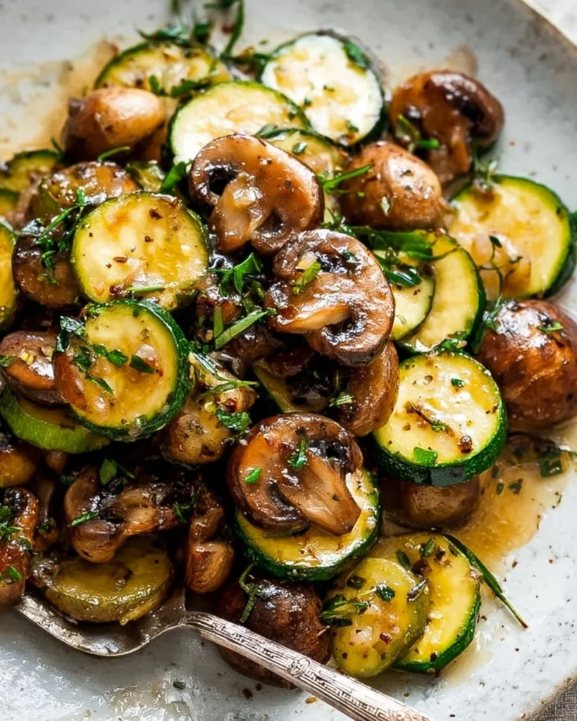 Skillet zucchini and mushrooms sautéed to perfection in a cast iron skillet