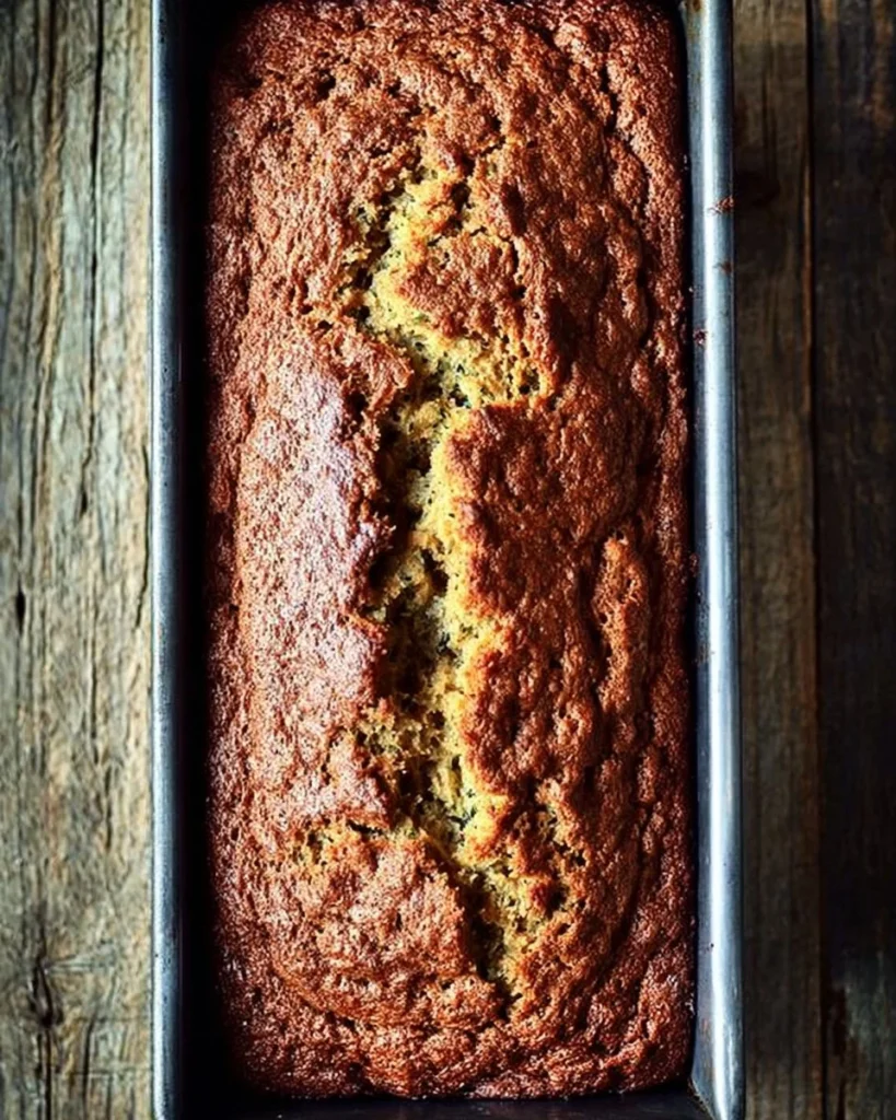 Freshly baked copycat zucchini bread on a wooden table