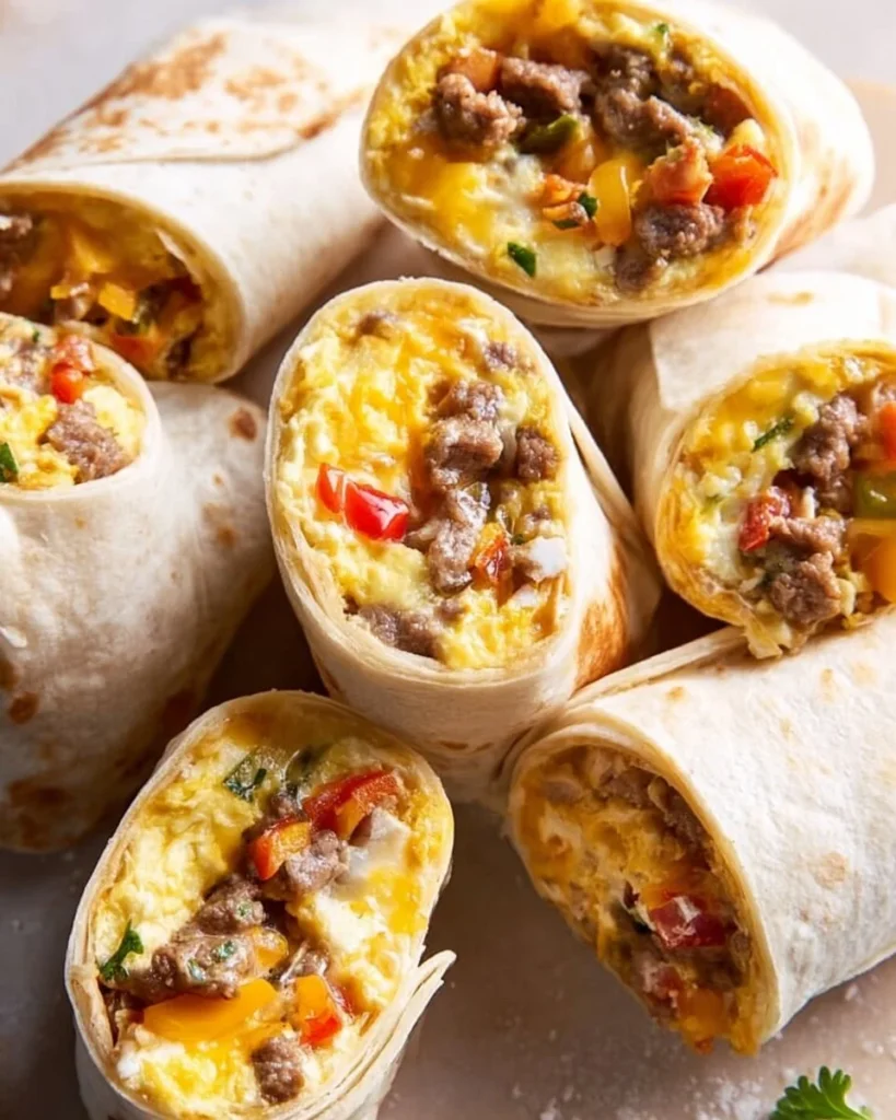 Delicious copycat freezable breakfast burritos ready to eat.