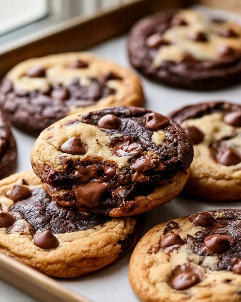 Delicious browned butter blondies topped with chocolate chips in brookies cookies.