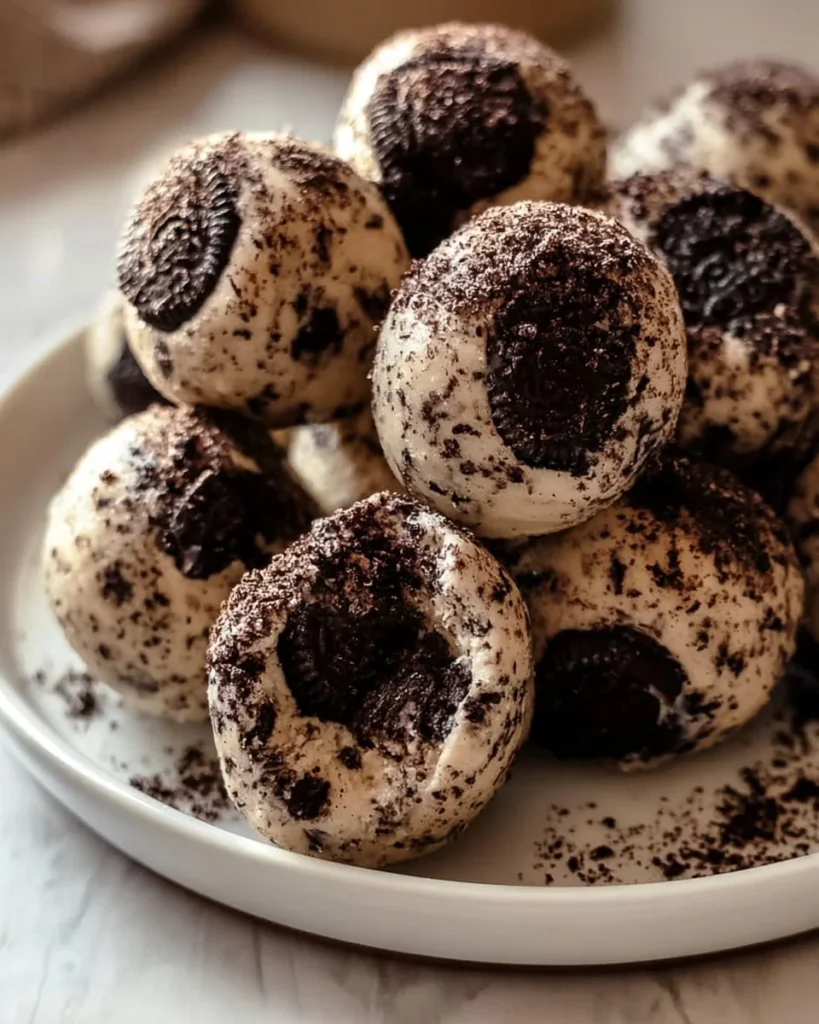 Delicious no-bake Oreo protein balls with cream cheese, perfect for a quick snack