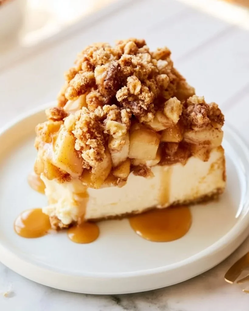 Creamy no-bake cottage cheese apple crisp cheesecake ready in 20 minutes