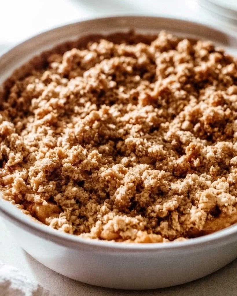 Delicious brown-butter apple crisp dessert in a serving dish