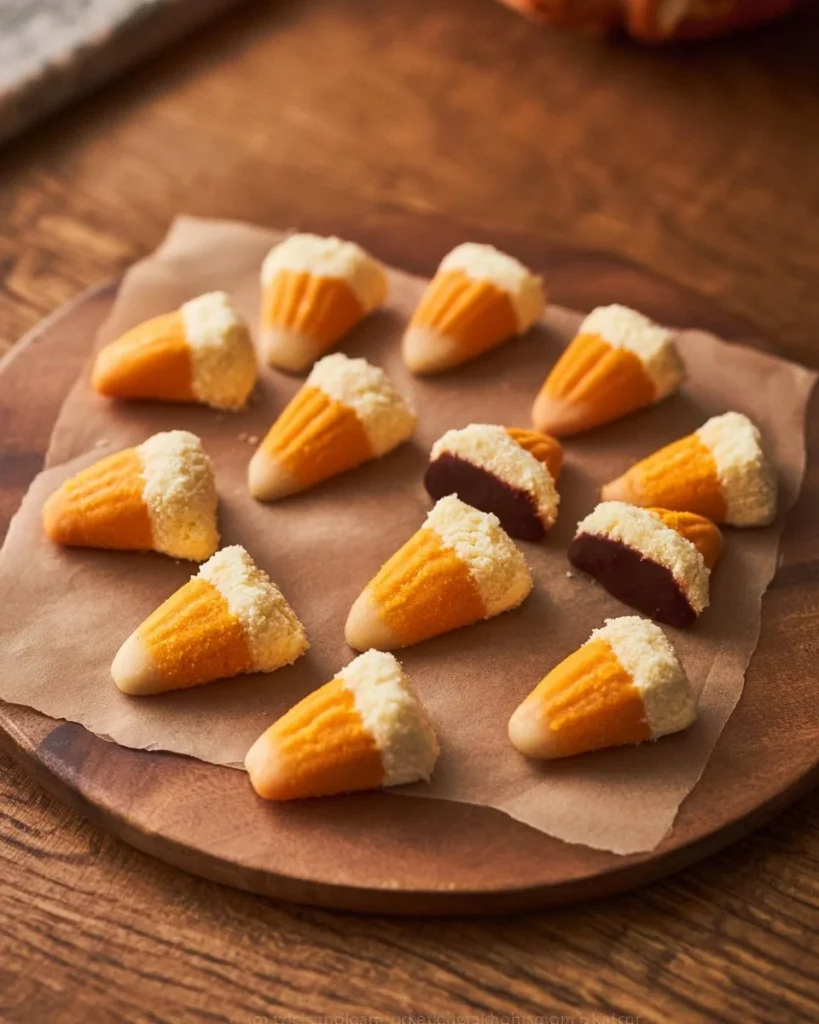 20-minute crispy candy corn cookies on a plate