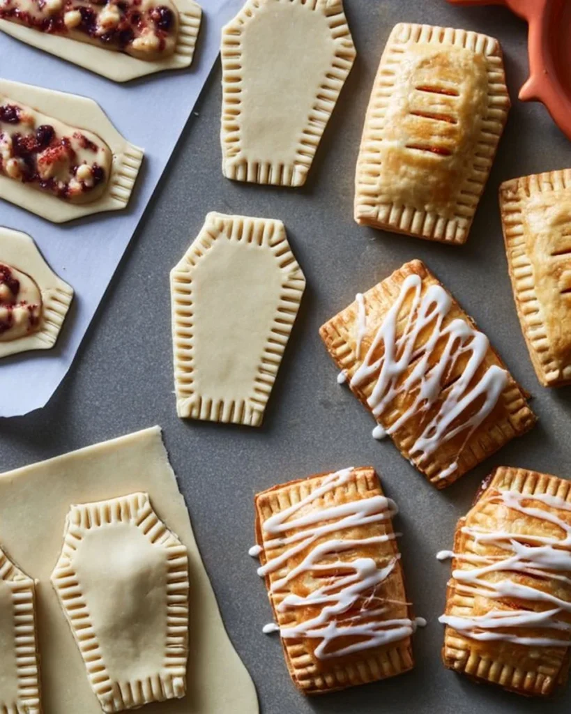 Homemade coffin-shaped Pop Tarts on a plate for Halloween treat