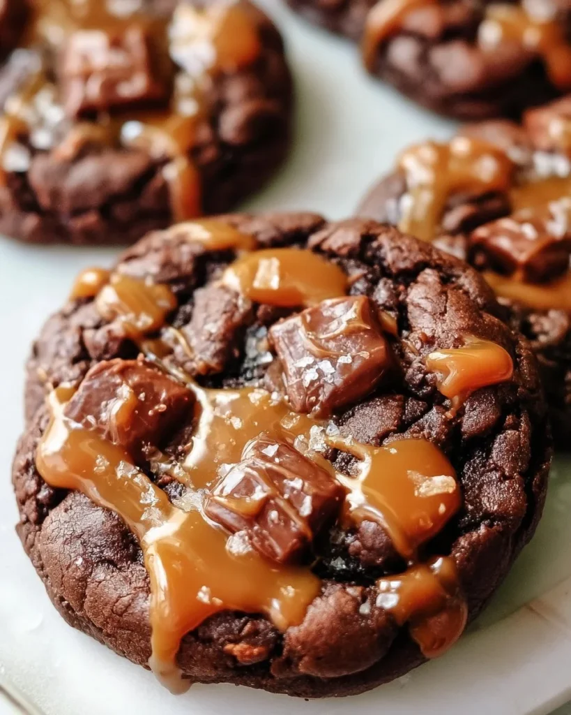 Crispy sea salt caramel cookies on a plate, ready to enjoy