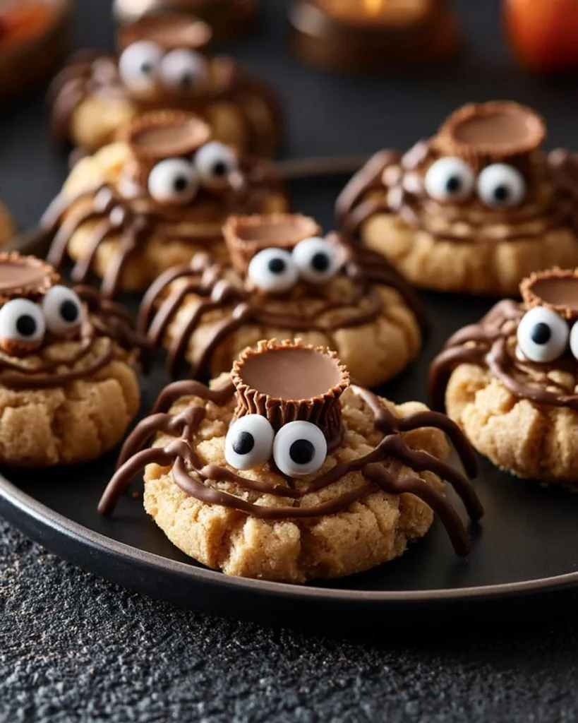 Crispy 30-minute no-bake peanut butter spider cookies on a plate
