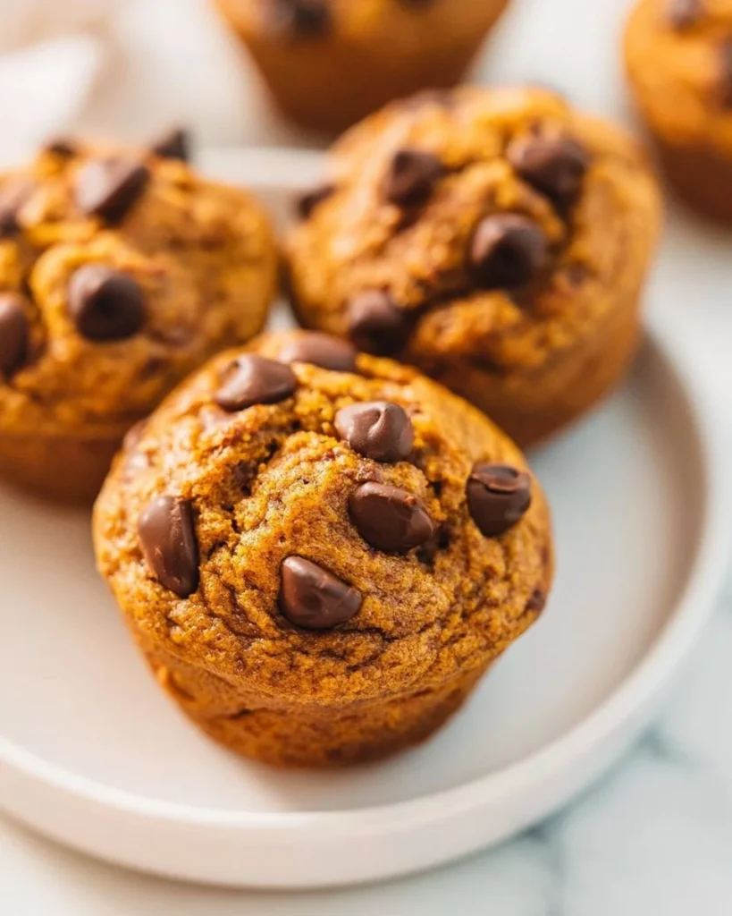Fluffy healthy pumpkin muffins freshly baked in a rustic kitchen setting