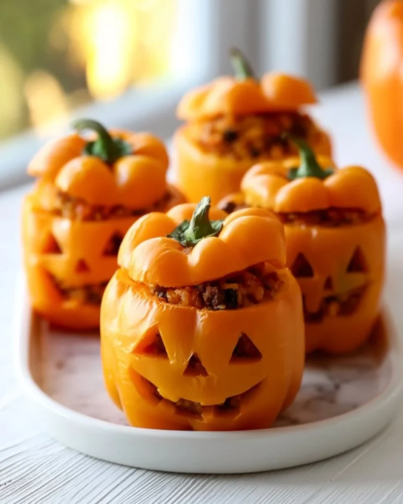 Shredded chicken and rice stuffed peppers served on a plate