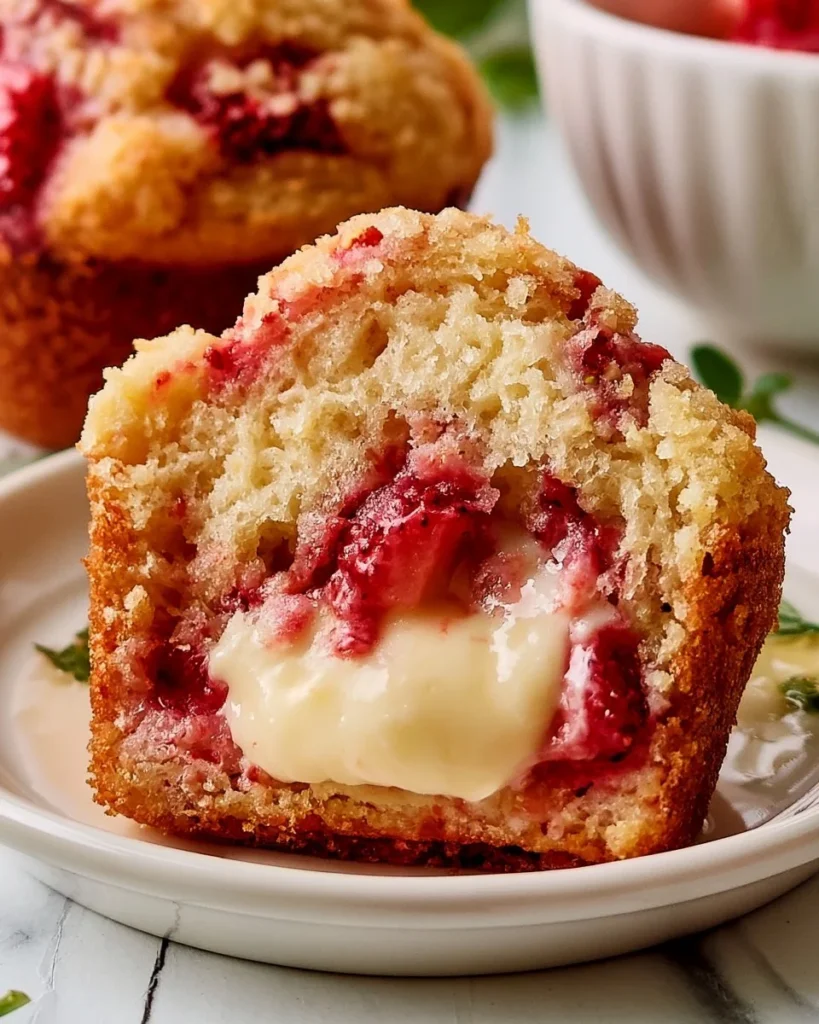 Delicious strawberry muffins with a creamy cream cheese filling